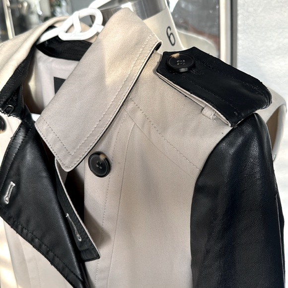 ❌SOLD❌Ann Taylor Trench Coat with Faux Leather Sleeves Small - Picture 12 of 17
